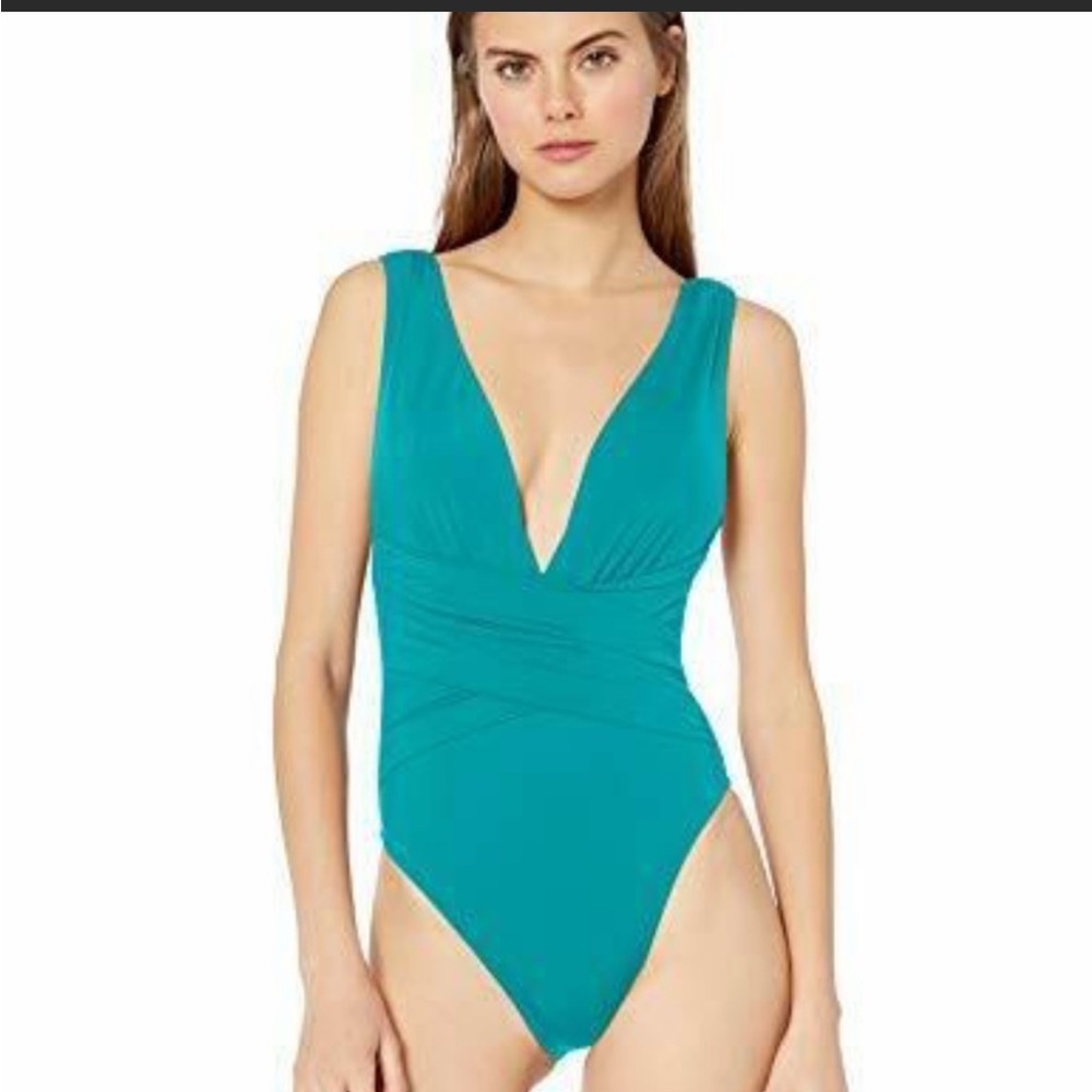 NWT Trina Turk faux wrap plunge one piece swimsuit
